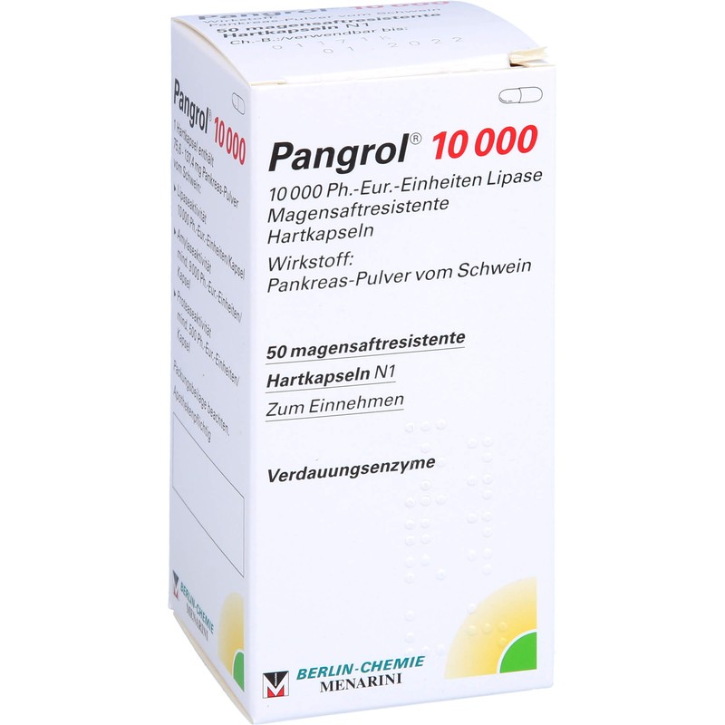 Pangrol 10 000, 10 000 Ph.-Eur.-Einheiten Lipase Magensaftresistente Hartkapseln, 50