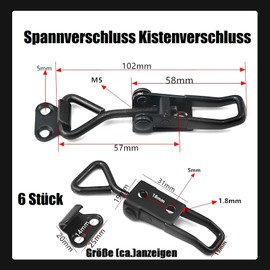 TONAUP Tension Latch, Lever Lock Holding Capacity Door Bolt Corner Attachment Small Toggle Lever Tensioner Latch Button Toggle Latch 100 kg (Black, Pieces, 6)