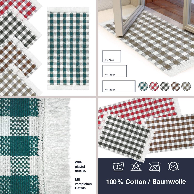 Kitchen Runner Beige Checked 50 x 100 cm 100% Cotton