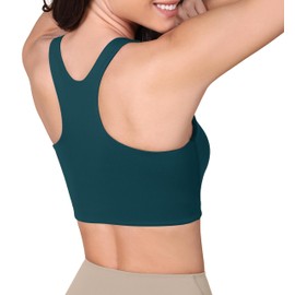 ODODOS Racerback Tank Bra for Women High Neck Non Padded Medium Support Sports Bra Workout Yoga Crop Tops, Forest Teal, Large