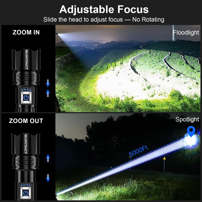 Sunitact Flashlights High Lumens Rechargeable - 20000LM 30W Super Bright
