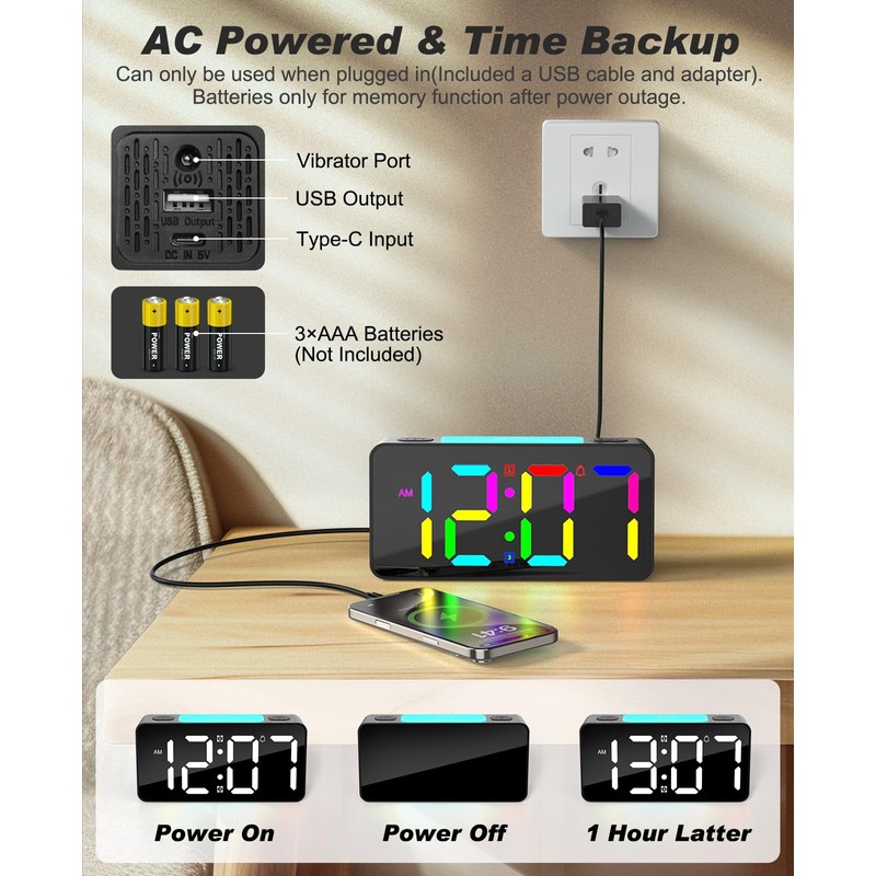 RGB Extra Loud Alarm Clock for Heavy Sleeper Hearing Impaired