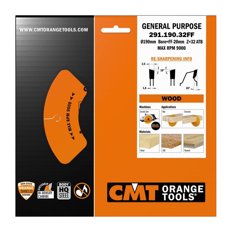 CMT 291.190.32FF Crosscut/Universal Blade Z-32 D-190 B-20 (FF) K-2,6 P-1,6