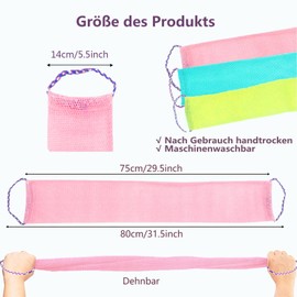 TENQUAN Pack of 3 Shower Sponge with Handle, African Exfoliating Net Bath Sponge Cream Aid for Back Soft Durable Nylon Suits for Daily Bathing for Men and Women (Pink, Green, Yellow)