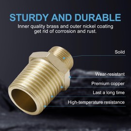 RUMOSE 2 Pack Brass Pipe Fitting in G 3/8 Male to G 1/2 Male Reducer Adapter Faucet Supply Line RV Reducer Hex Nipple Adapter for Plumbing Water Hose