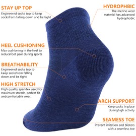 RTZAT Men 90% Merino Wool Ankle Business Casual Moisture Wicking Arch Support Everyday Lightweight Thin Wool Socks, Blue, X-Large