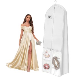 LuxeEspy 72" Dress Bag for Long Dress for Gowns Wedding Dress Quinceanera Dress Sweet 16 Dress Vestido de 15 años Prom Dress Long 3 Extra Pockets Dress Garment Cover for Women, White