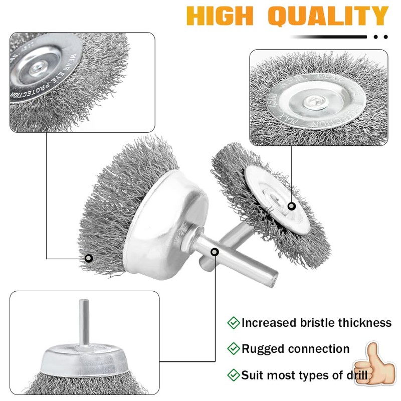 8-Piece Wire Brush Set for Thorough Cleaning, 1/4 Inch Shank