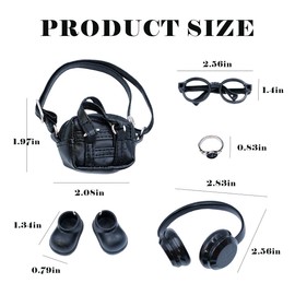Make Your Doll Cool & Unique: 17cm Doll Clothes Set - 5-Piece Black Fashion Outfit with Headphones, Glasses, Backpack, Shoes & Watch for Role Play, Photos & Display