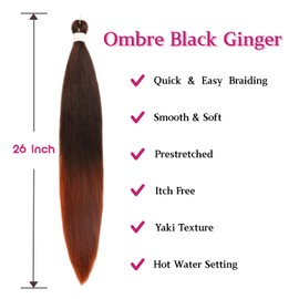 Ombre Black Ginger Pre Stretched Hypoallergenic Boho Hair for Braiding Hair Synthetic Braiding Hair Deep Wave Non Toxic