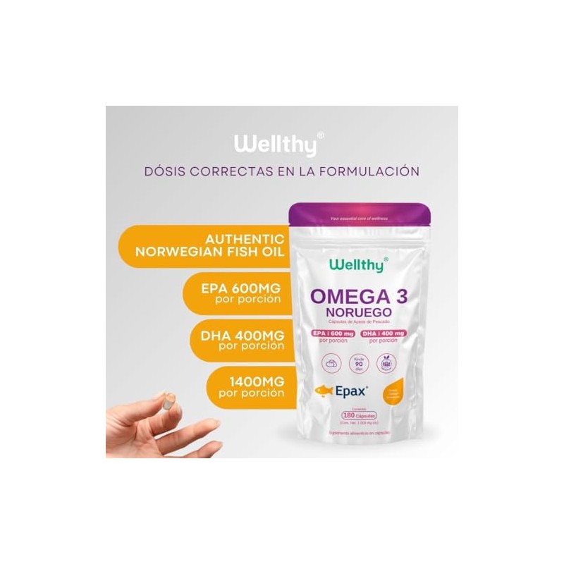 Wellthy Omega 3 Epax® 180 Cápsulas Ácidos Grasos 2000mg. Aceite
