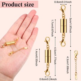8 Pieces Magnetic Jewelry Clasps for Necklace Closures Screw Locking Necklace Clasp Magnetic Lobster Connector Jewelry Clasps Closures with 43 mm Chains for DIY Necklace Bracelet Crafts