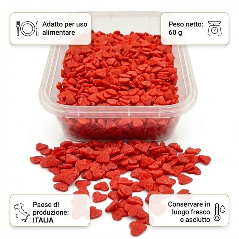 Cuoricini di Zucchero Rossi Alimentari 60g - Cuori Rossi alimentare