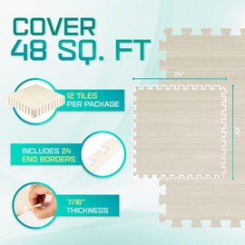 Yes4All Interlocking Exercise Foam Mats – Cover 24, 48 & 120 SqFt (Multi-Color) (I. 24 Square Feet (12 Tiles) - Light Walnut Wood)