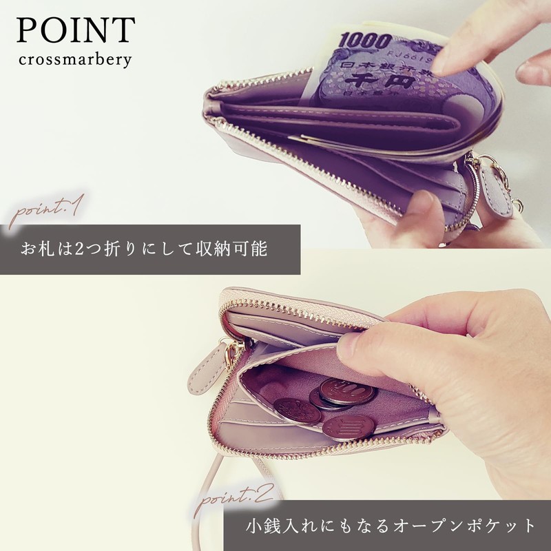 Cross Marberry R74 L-Shaped Zipper Mini Wallet, Thin, Synthetic Leather,