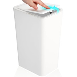 Homie Slim Bathroom Trash Can 2.9 Gallon with Pop-Up Lid, Bag Holding Clips, Use as Mini Garbage Basket, Slim Dust Bin, or Decor in Bathroom, Restroom, Kitchen (White)