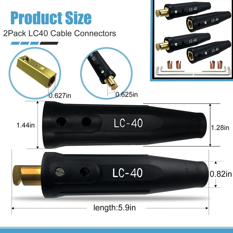 2 Pack LC-40 Welding Leads Quick Connector, Welding Cable Connectors,