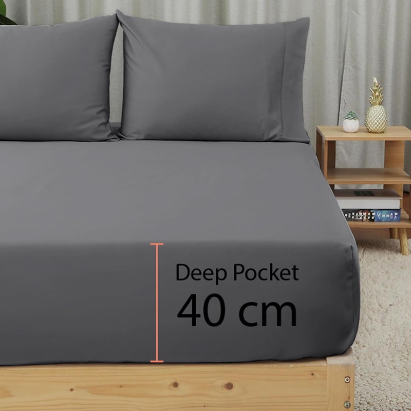 SSW HOMES Fitted Sheet Extra Deep 40cm, Brushed Microfiber Breathable