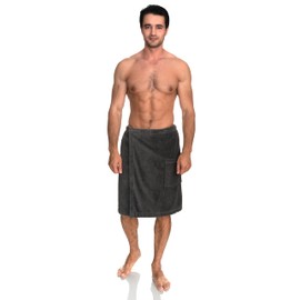 TowelSelections Mens Shower Wrap Adjustable Cotton Terry Velour Wrap Gym Body Cover Up Medium/Large Smoked Pearl