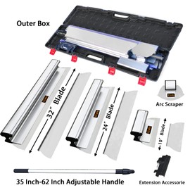 EEoiiy Drywall Skimming Blade Set - 10", 24" & 32" Blades, Arc Scraper & Extension Handle, Extruded Aluminum Grips, 0.35mm & 0.5mm Stainless Steel Blade, End Caps, for Leveling and Finishing, Silver