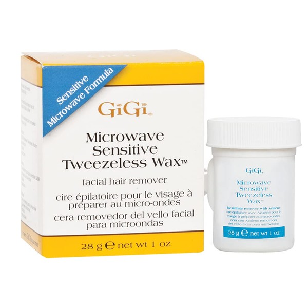 GiGi Microwave Sensitive Tweezeless Wax with Azulene Oil - Non-Strip Facial Hair Remover for Sensitive Skin, 1 oz