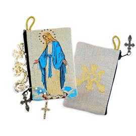 Alexandra Int'l Catholic Our Lady of Grace Icon Symbol of The Blessed Virgin Mary Tapestry Cloth Rosary Pouch Case 4 1/2 Inch