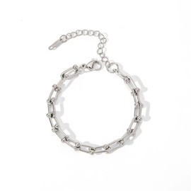 Silver jewelry bracelet, made of 316 silver with U-shaped horseshoe clasp. This couple's jewelry bracelet does not fade. It is suitable for anniversary and as a birthday gift. Made of titanium steel, without gemstones. Available in silver and gold colors