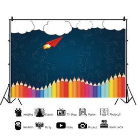 Leyiyi 8x5ft Welcome Back to School Photography Background Old Classroom Chalk Board Blackboard Colored Pen Back Season Grunge Graffiti Paper Plane Backdrop Student Photo Portrait Vinyl Studio Prop