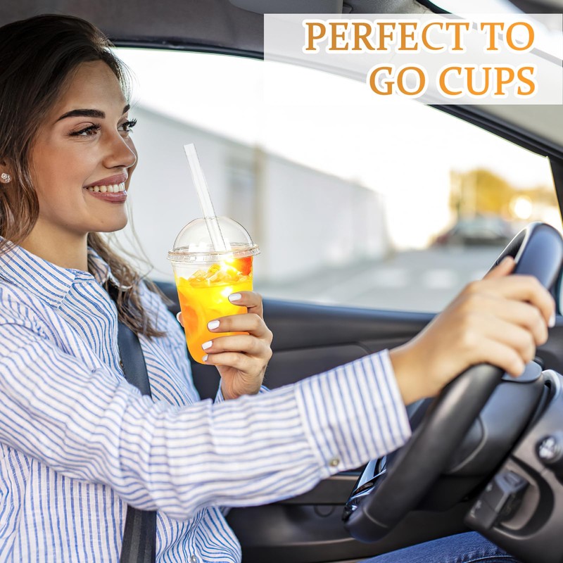 50 Sets Clear Plastic Cups with Dome Lids and Straws,