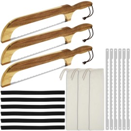 YMKWZ 3PCS Bread Knife for Homemade Bread, Bread Bow Slicer 15.7" Ergonomic Wood Handle, Even Slicing Incisive Bow Bread Knife With Detachable Stainless Steel Blade for Sourdough Bread