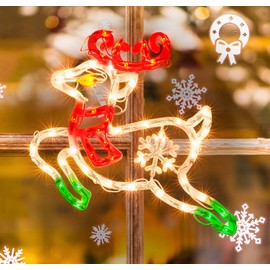 LAMPHOME Lighted Reindeer Christmas Window Silhouette Decoration Christmas Lights for Christmas,Party,Home,Patio Lawn,Garden