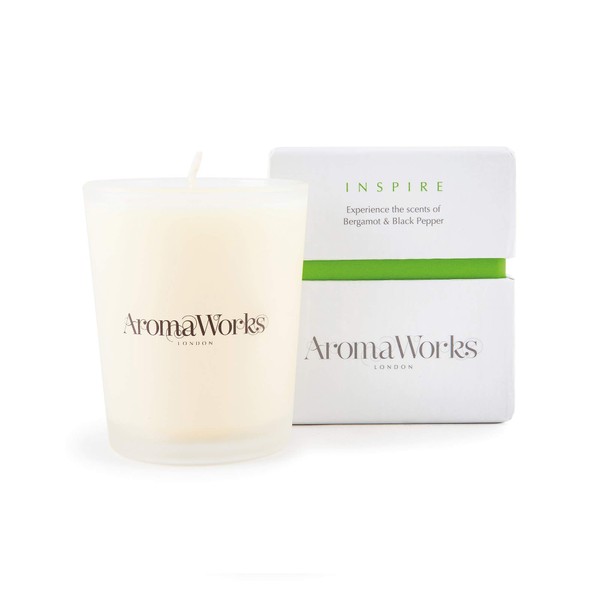 Aromaworks Inspire Candle - 100% Pure Essential Oils - Clean Burn - Vegan - Creates Calm Enhancing Atmosphere - Provides A Sense of Happiness - Naturally Scented - Vegan - Small - 2.64 Oz