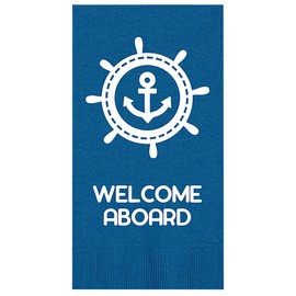 Welcome Aboard Decorative Paper Hand Towels for Bathroom Fingertip Towels Guest Towels Disposable Bathroom Hand Towels, Nautical Coastal Anchor Pk 32
