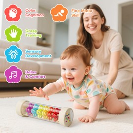 Flwedora Rainmaker Toy,Montessori Toys for 0+ Year Old,Baby Wooden Sensory Development Toy,Christmas Birthday Gift for Baby Infant-7.7 Inch