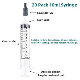 20Pack Luer Lock Syringe, Plastic Syringe, Individual Package, Suitable for Lip Gloss, Paint, Epoxy Resin, Plants, Pet, Glue or Oil, Measuring Liquids and Refilling (10ml)