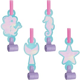 Club Pack of 48 Purple and Blue Iridescent Mermaid Themed Blowout Party Noisemakers 5.25"