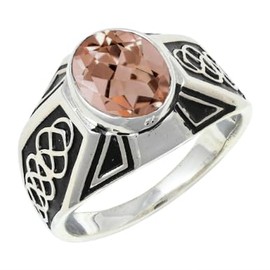 JEWELSTREZORO Morganit im Labor gezüchtet Edelstein Band Ring 925 Sterling Silber Ring Männer & Frauen Band Ring Alle Größen Band Ring Handgefertigt TSR1170BC_4 (50 (15.9))