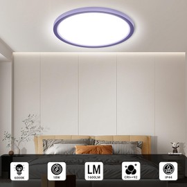 LQWELL® LED Ceiling Light, IP44 Waterproof Bathroom Lamp Round Flat 18W 6000K 1600LM Modern Simple Thin for Living Room Bedroom Kitchen Office, 220 * 24mm (Purple, 2PCS)