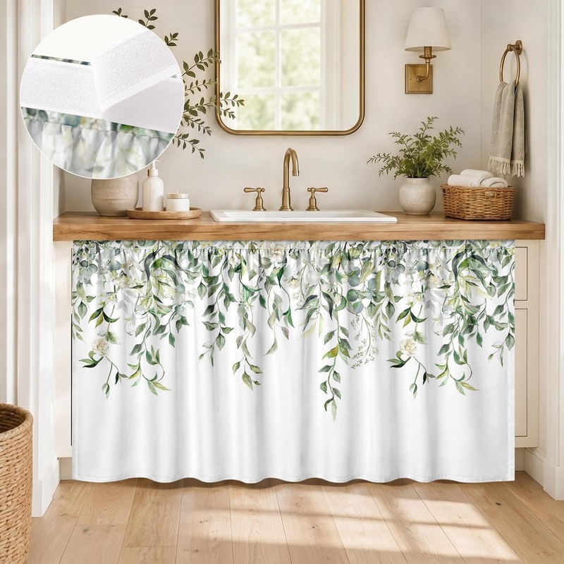 Cabinet Curtain, 28"W x 51"L, Sage Sink Skirt for Kitchen