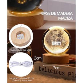 RUISTLI Lampara de Luna-Galaxia-Saturno-Sistema solar,Luna 3d Esfera Luna Crystal Glass Ball,Adecuado Como Luz de Noche y Lampara de Mesa de Noche,Dec