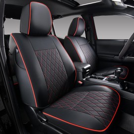 Coverado Leather Seat Covers, Custom Fit for 2005-2023 Toyota Tacoma Double & Crew Cab, SR, SR5, Limited, TRD Sport/Pro/Off Road - Full Set, Red