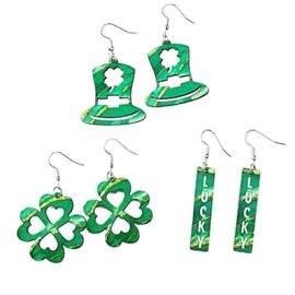St. Patrick's Day Gifts Irish Shamrock Hat Shape Wood Dangle Earrings Dainty Green Clover Leaf Earrings Sets for Women St Patty's Accessories Earring