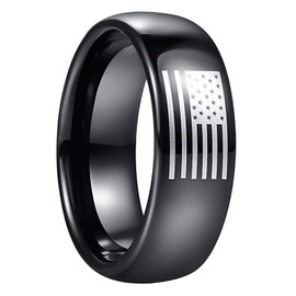 Vakki 8 mm Black Men's / Women's Tungsten Carbide Ring with American Flag for Hobby Wedding Engagement Wedding Rings Size 54 to 67 (17.2-21.3), Wofram