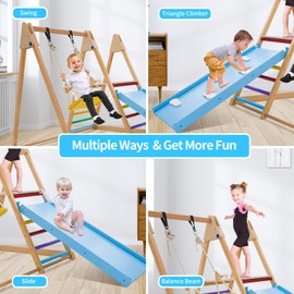 Triangle Climbing Toys for Toddler Indoor Play Gym with Swing,Climber, Slide, Balance Beam, 4 in 1 Indoor Playground for Children Kids 2-6