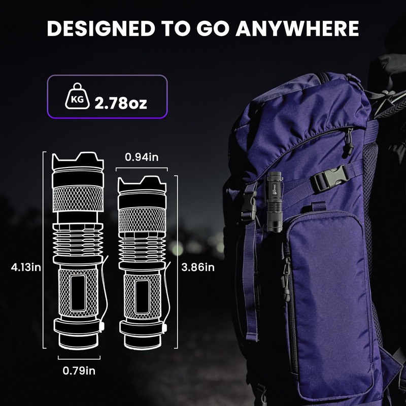 ULTRAFIRE Rechargeable 395nm UV Flashlight Zoomable