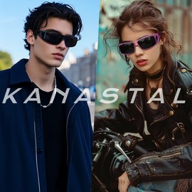 KANASTAL Wrap Around Sunglasses Men Women, Unisex Over Glasses Sunglasses Polarized UV400 Protection, Fashion Fit Over Shades (Matte Black/Black+Clear Purple/Black)
