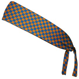 Checkerboard Royal Blue & Orange Elastic Tie Running Fitness Headbands Made In USA