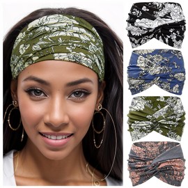Dresyu Headbands for Women Non Slip Cross Yoga Headhand Bandana Stylish Wide Head Bands African Head Wraps Workout Hair Accessories 4 Pack