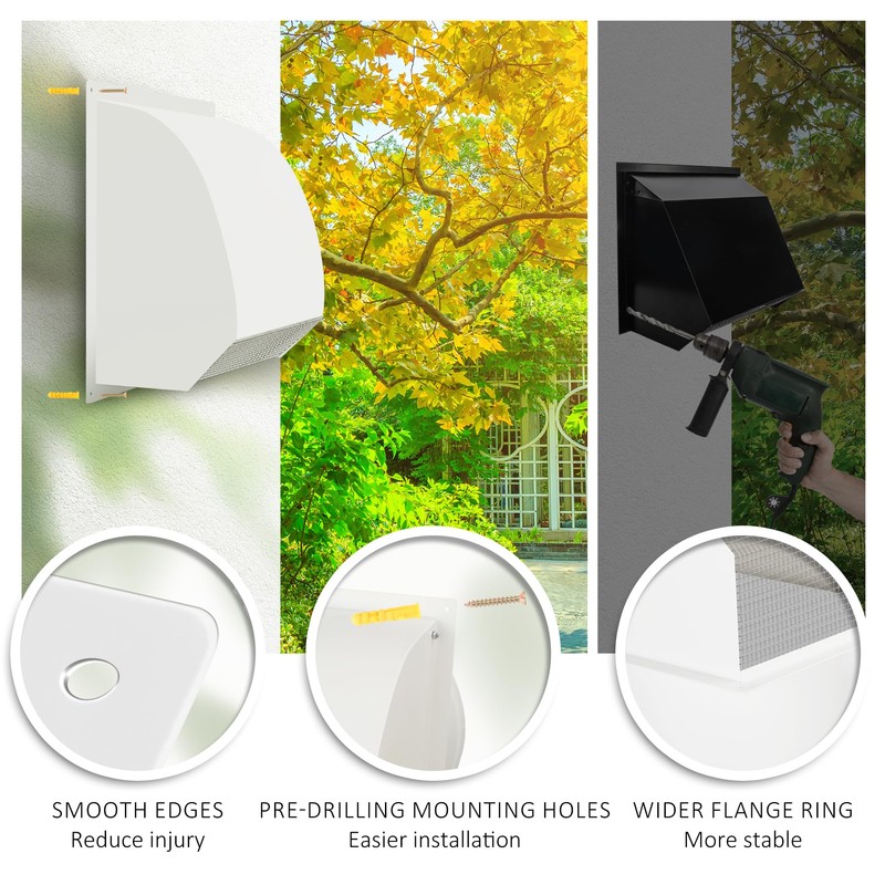 8 Inch Hooded Wall Vent with Screen& Damper,Arc-Shaped Wall Exhaust