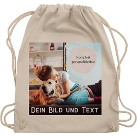 Geschenk mit Namen personalisiert by Shirtracer - Gym Bag Backpack - Own - Photo Picture Gift, 04 Natural White
